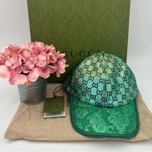 Gucci GG Emerald and Aqua Metallic Monogram Hat Baseball Cap✨ main image 5